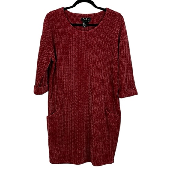 Papillon Academia Textured Knit 3/4 Sleeve Sweater Dress Medium Red Pockets - Picture 2 of 15